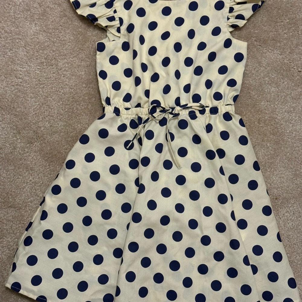 Eleanor Rose Navy and Cream Polka Dot Dress. 4/5